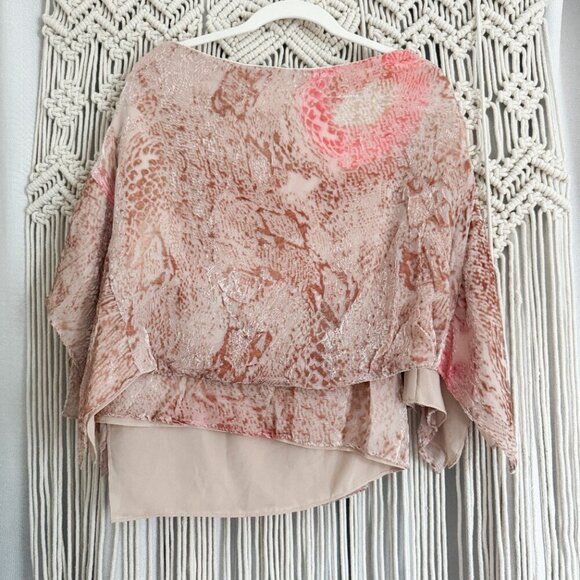 MM Couture Off‑the‑Shoulder Silk‑Blend Top Apricot Lane Size L NWT - Picture 6 of 8